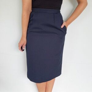 Vintage navy blue high rise knee-length professional pocket pencil skirt size 6